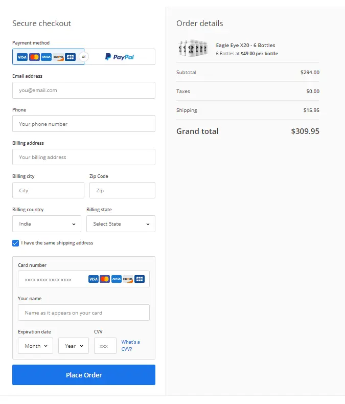 Eagle Eye X20  order page